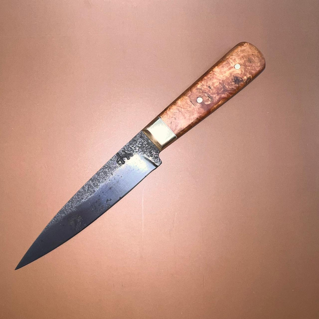 CUB - A Compact Wolhuter-Inspired Ranger Knife (5160 | Brass | Matumi Burl)