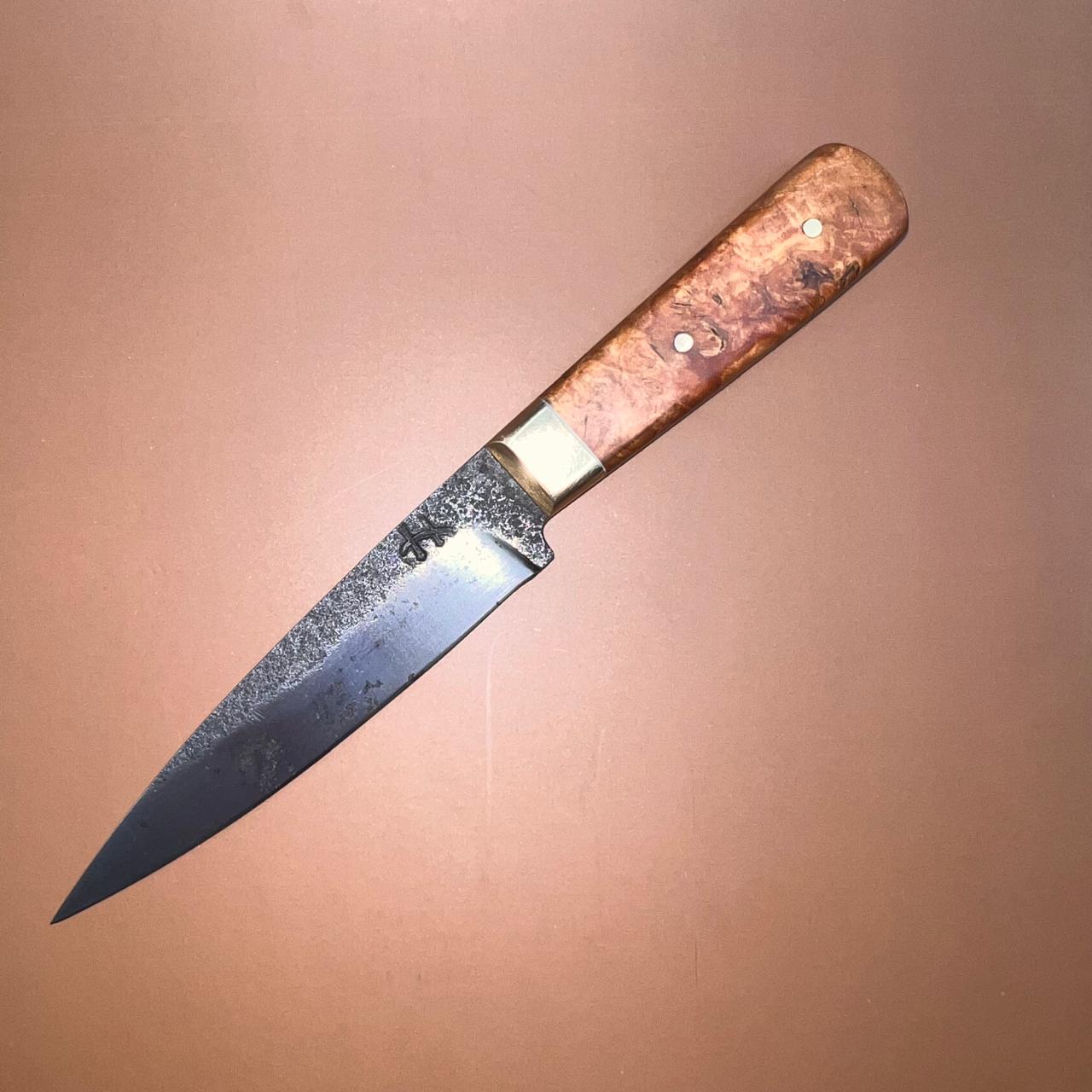 CUB - A Compact Wolhuter-Inspired Ranger Knife (5160 | Brass | Matumi Burl)