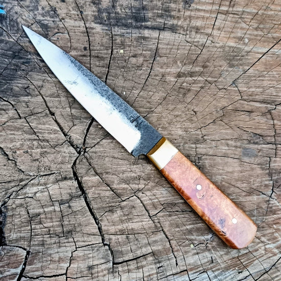 CUB - A Compact Wolhuter-Inspired Ranger Knife (5160 | Brass | Matumi Burl)